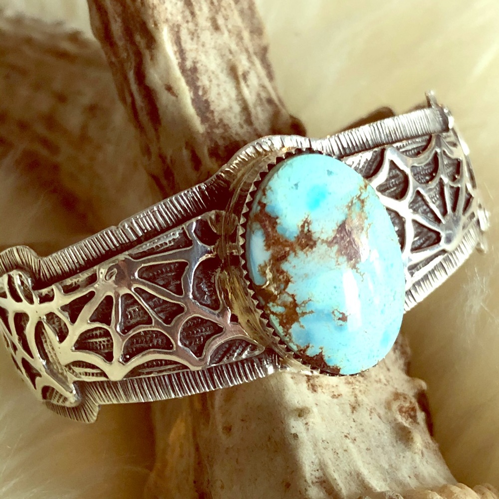 Golden Hills Turquoise Spider Web 🕸 Silver CUFF